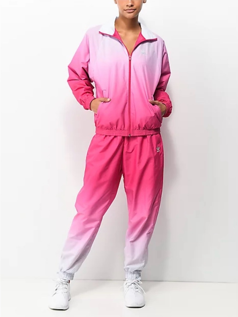 adidas Originals Pink magenta Ombre 3D trefoil Bomber Jacket pants Set